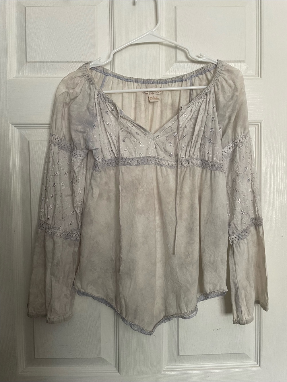 Vintage Y2K Anyilia Femme 100% Cotton Boho Peasant Blouse - Light Gray